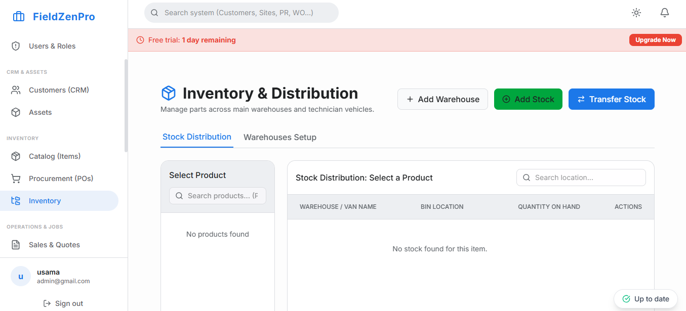 FieldZenPro Dashboard showing schedule and work orders